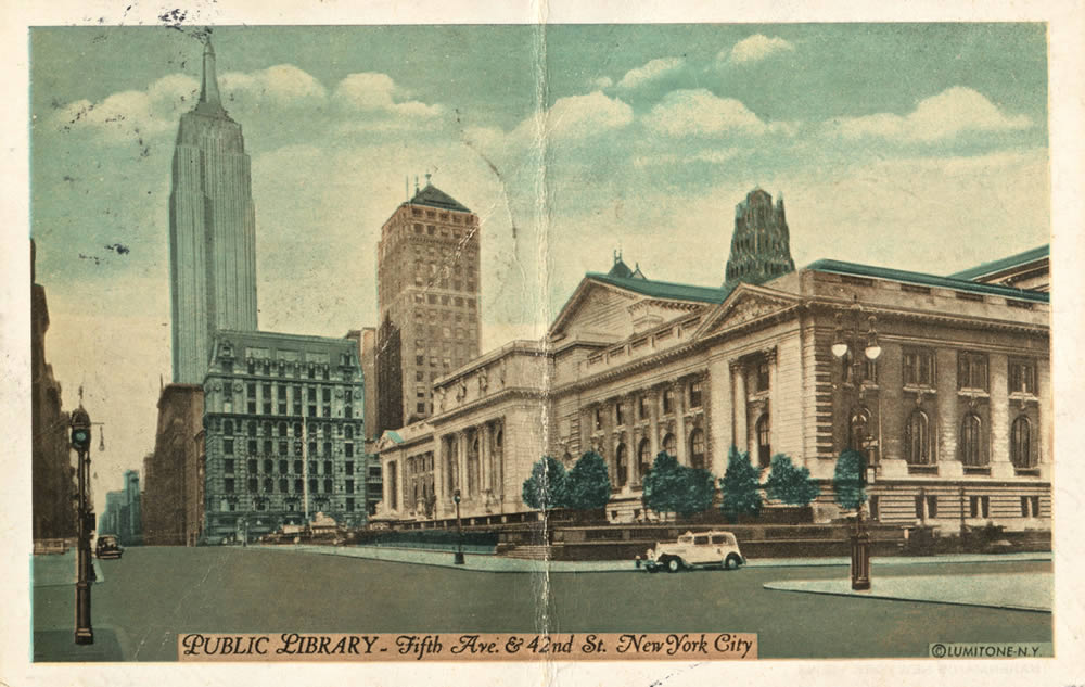 New York, cartolina di Mildred Thompson ad Alberti,1939